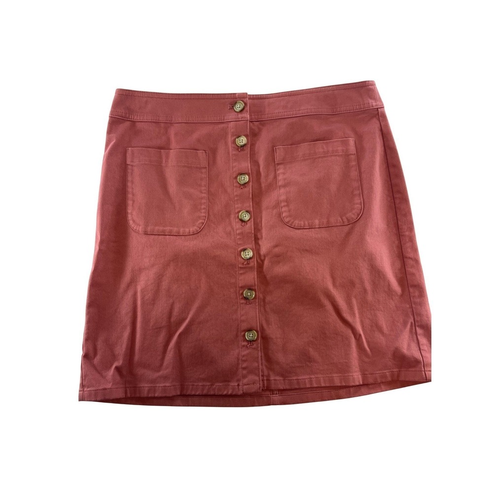 LOFT Womens Size 8 Coral Pink Button Front Mini Skirt Patch Pockets Cotton